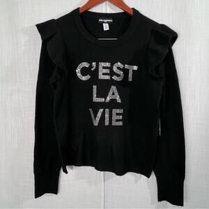 Karl Lagerfeld NWT C’Est La Vie Sparkle Ruffle Shoulder Sweater Size S